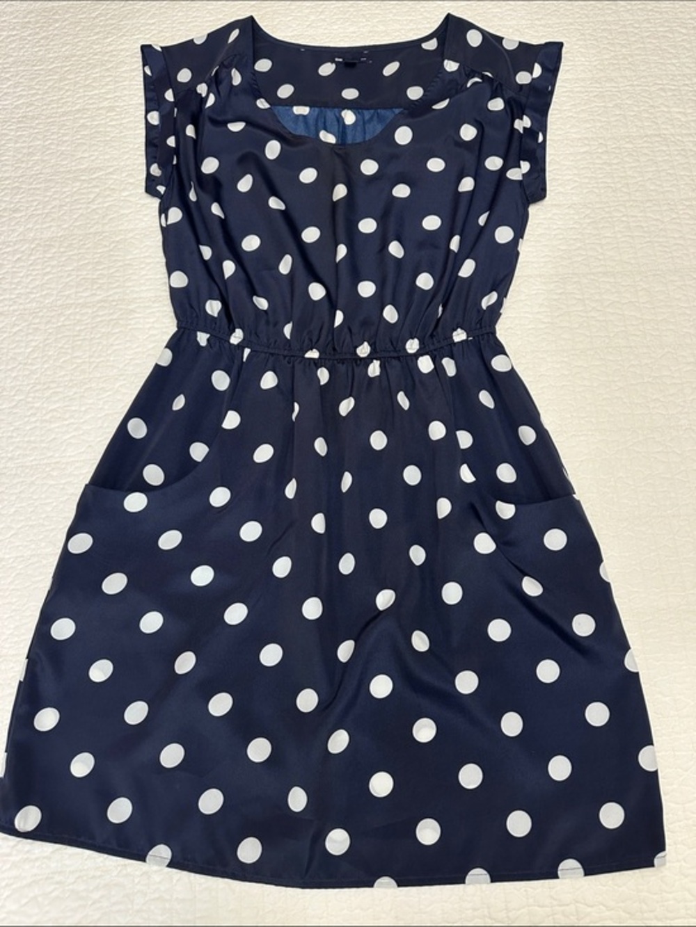 Gap navy blue white polka dot dress size medium